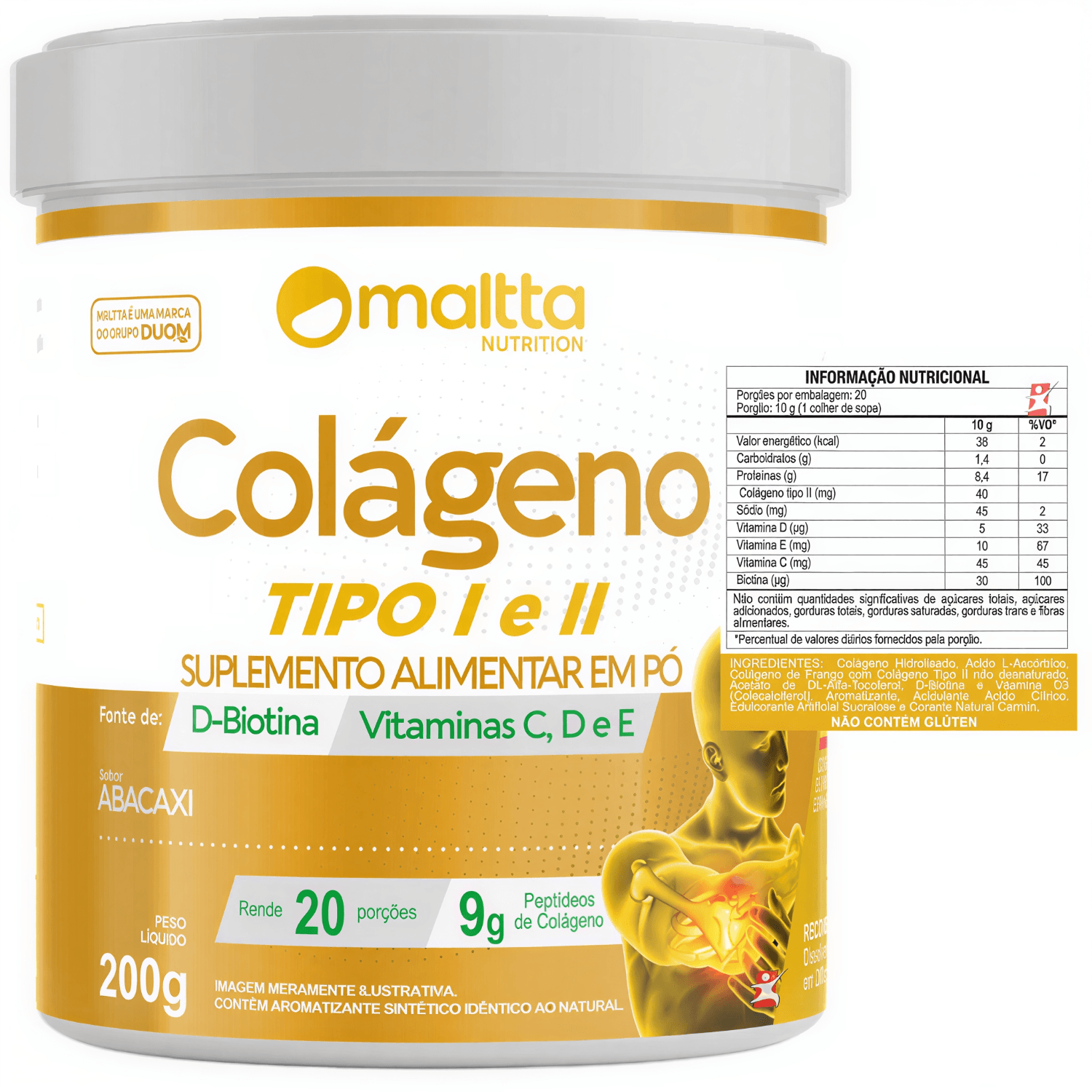 Colágeno Tipo 1 E 2 Maltta Nutrition Abacaxi 200g