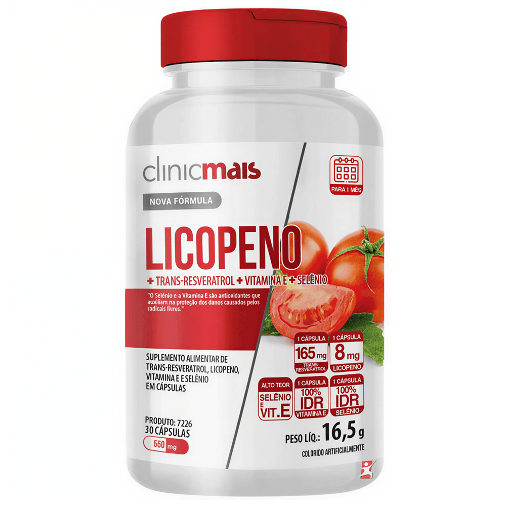 Licopeno Trans-Resveratrol + Vitamina E + Selênio ClinicMais 30 Cápsulas