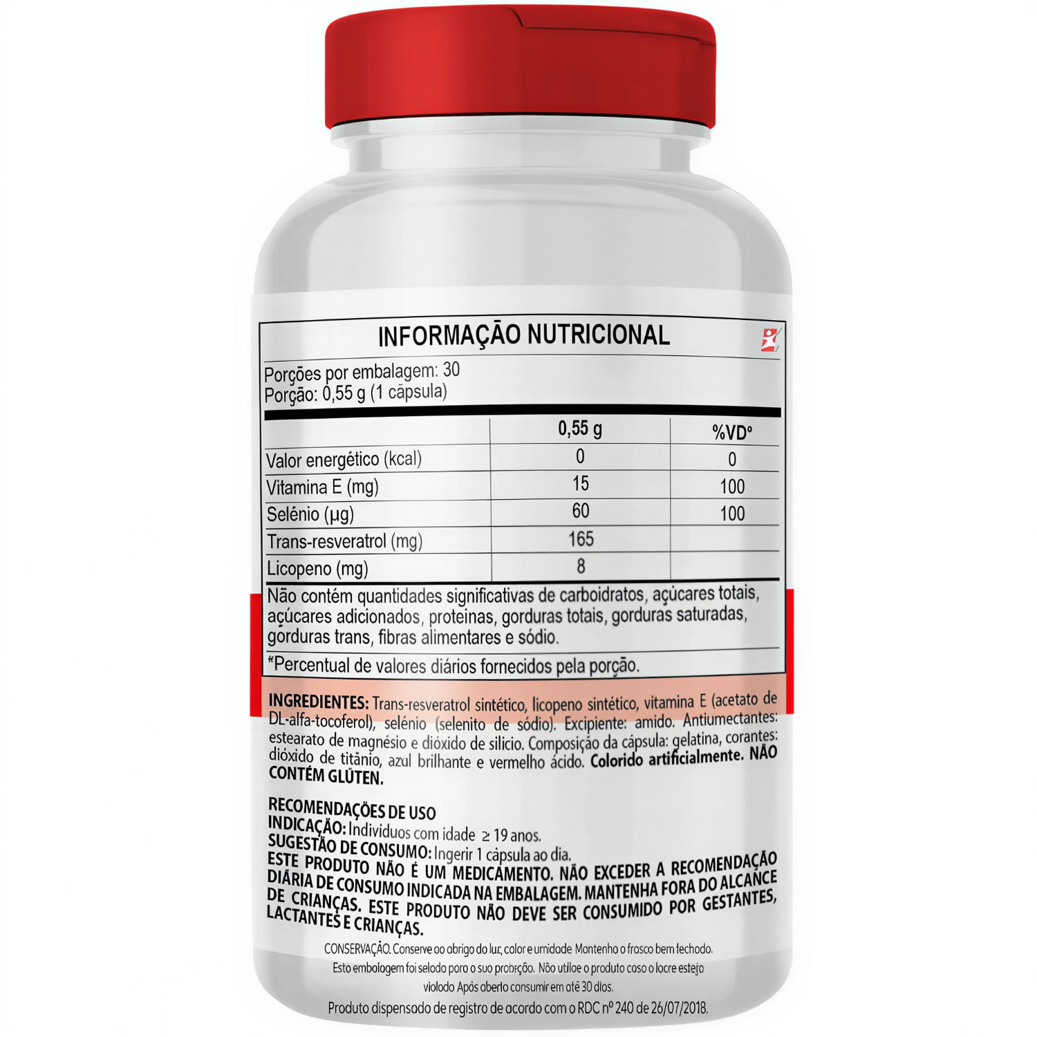 Licopeno Trans-Resveratrol + Vitamina E + Selênio ClinicMais 30 Cápsulas