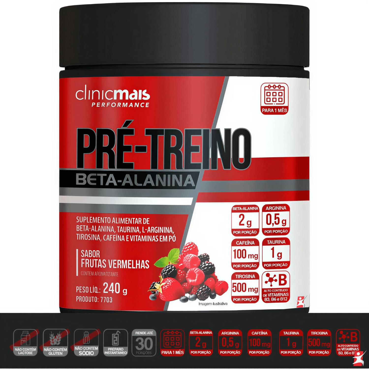 Pré-treino Beta-alanina Clinicmais Frutas Vermelhas 240g
