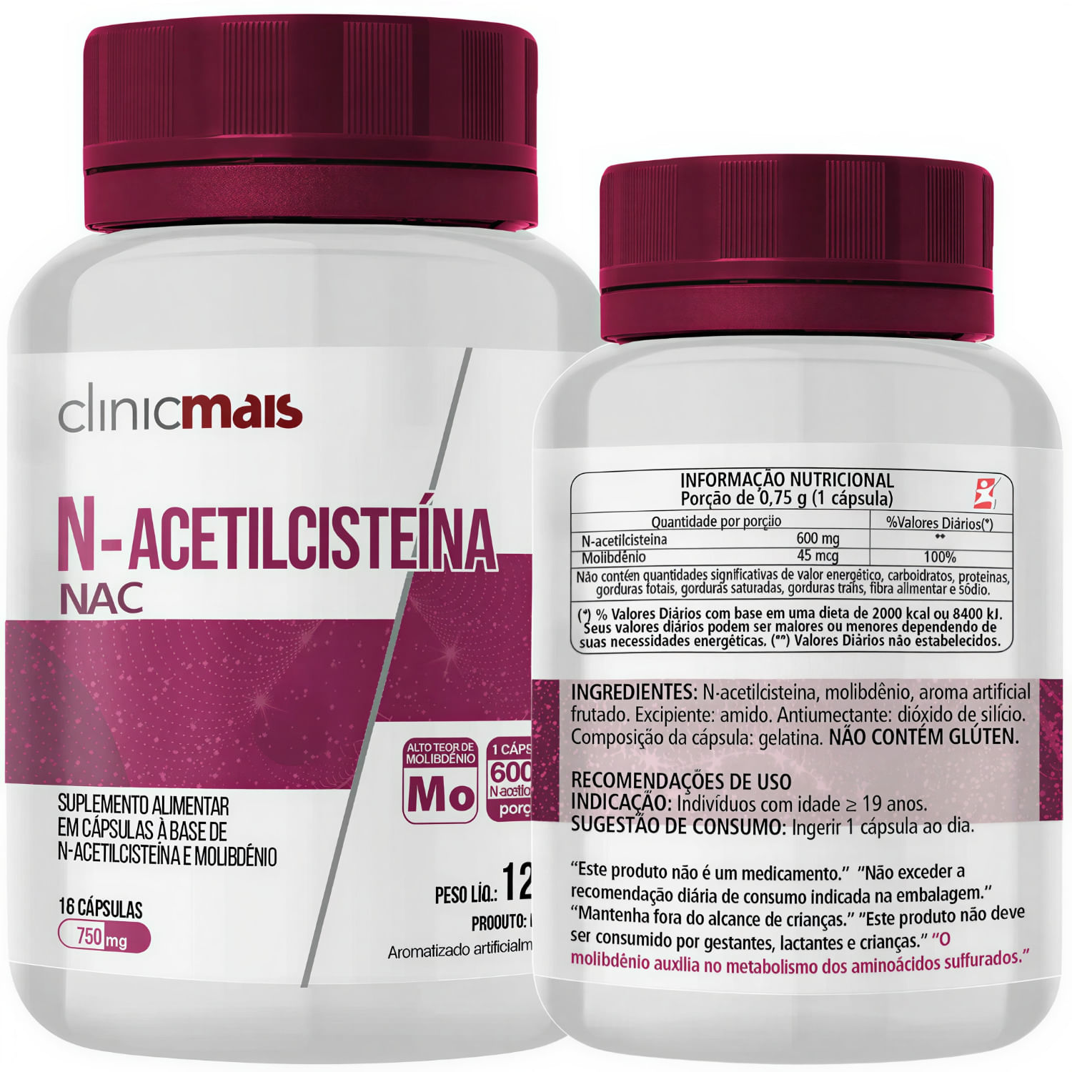 Acetilcisteina Nac + Molibdênio Clinicmais 600mg 30 Cápsulas