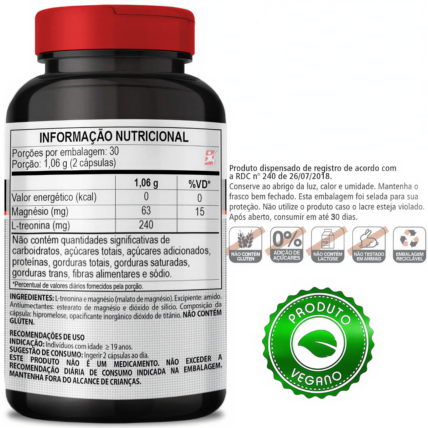 Magnesio E Treonina Vegano Clinicmais 60 Cápsulas
