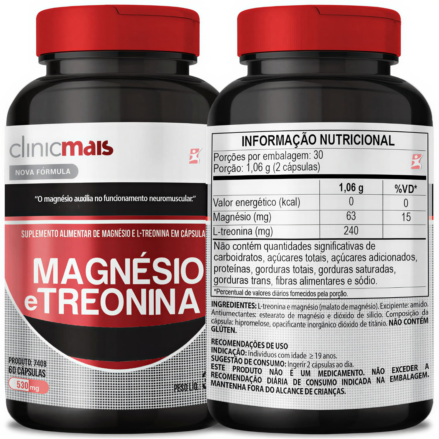 Magnesio E Treonina Vegano Clinicmais 60 Cápsulas