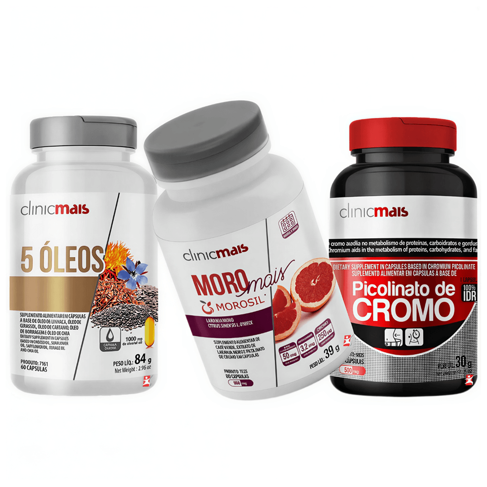 Kit Slim Fit Clinicmais Moro Mais + Picolinato De Cromo + 5 Óleos 60 Cápsulas Cada