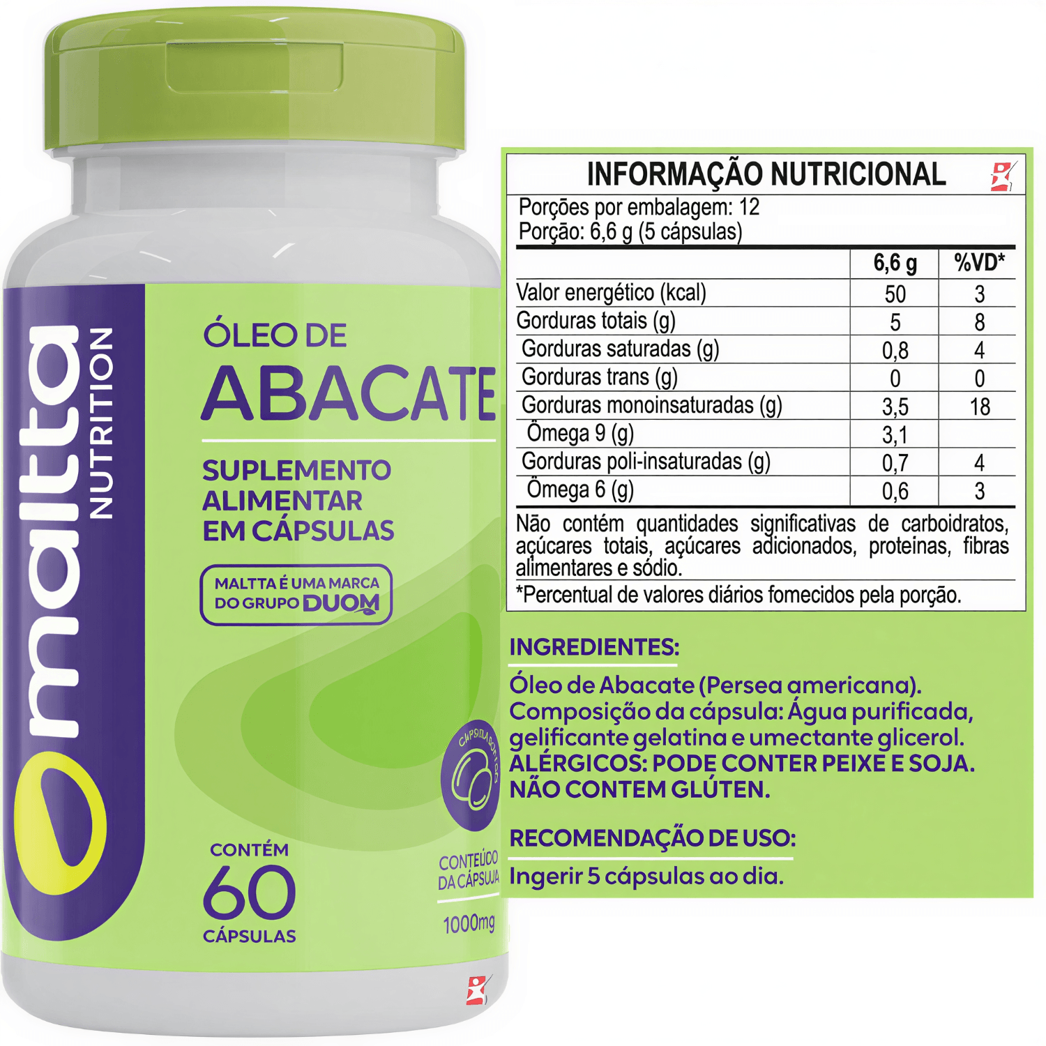 Óleo De Abacate Maltta Nutrition 60 Cápsulas