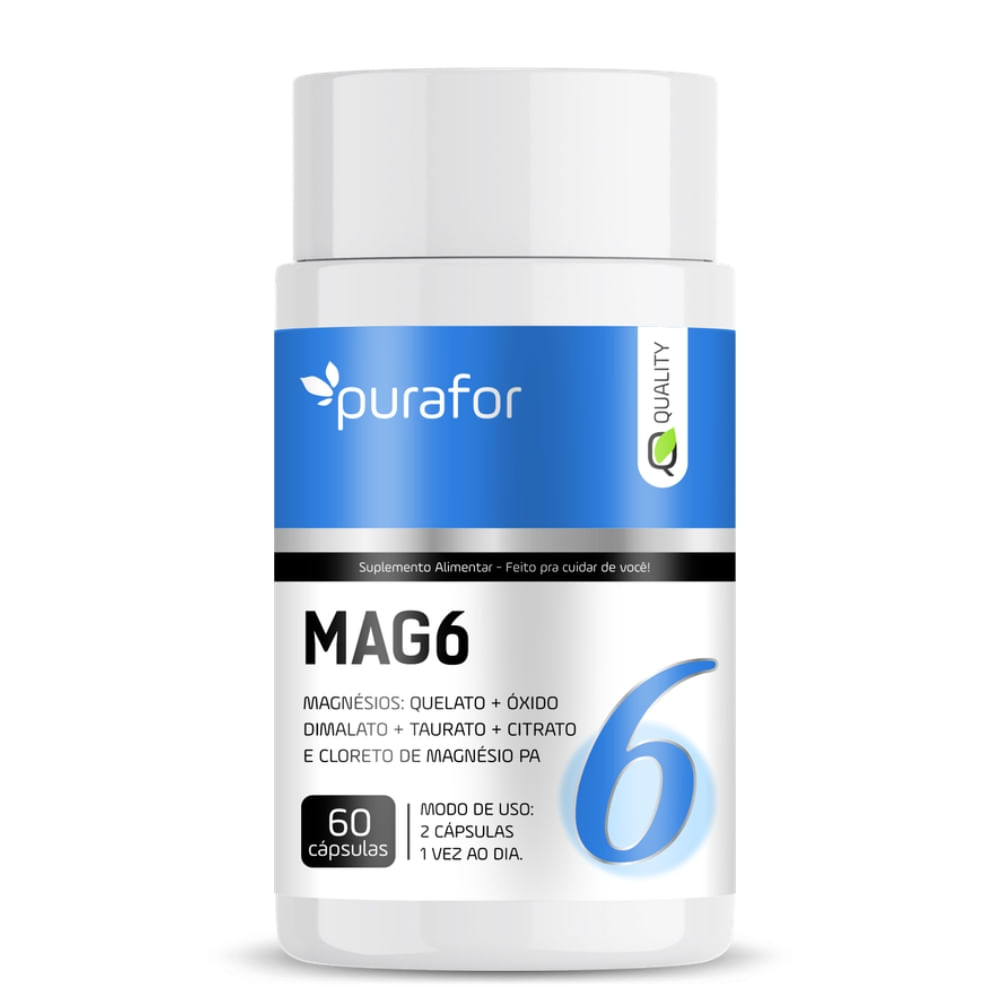 6 Magnésios 60 cápsulas 500mg Purafor