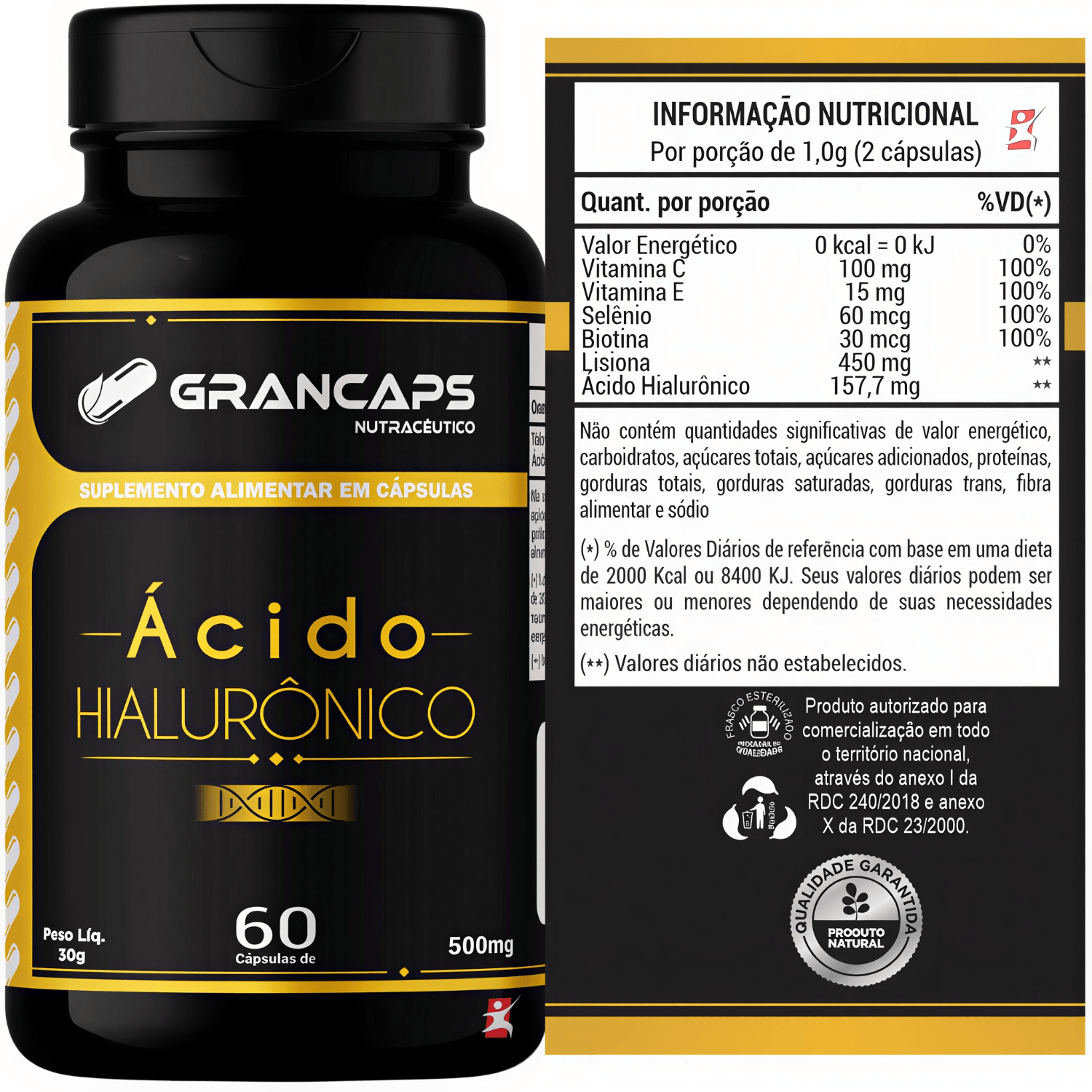 Ácido Hialurônico Grancaps 60 Cápsulas