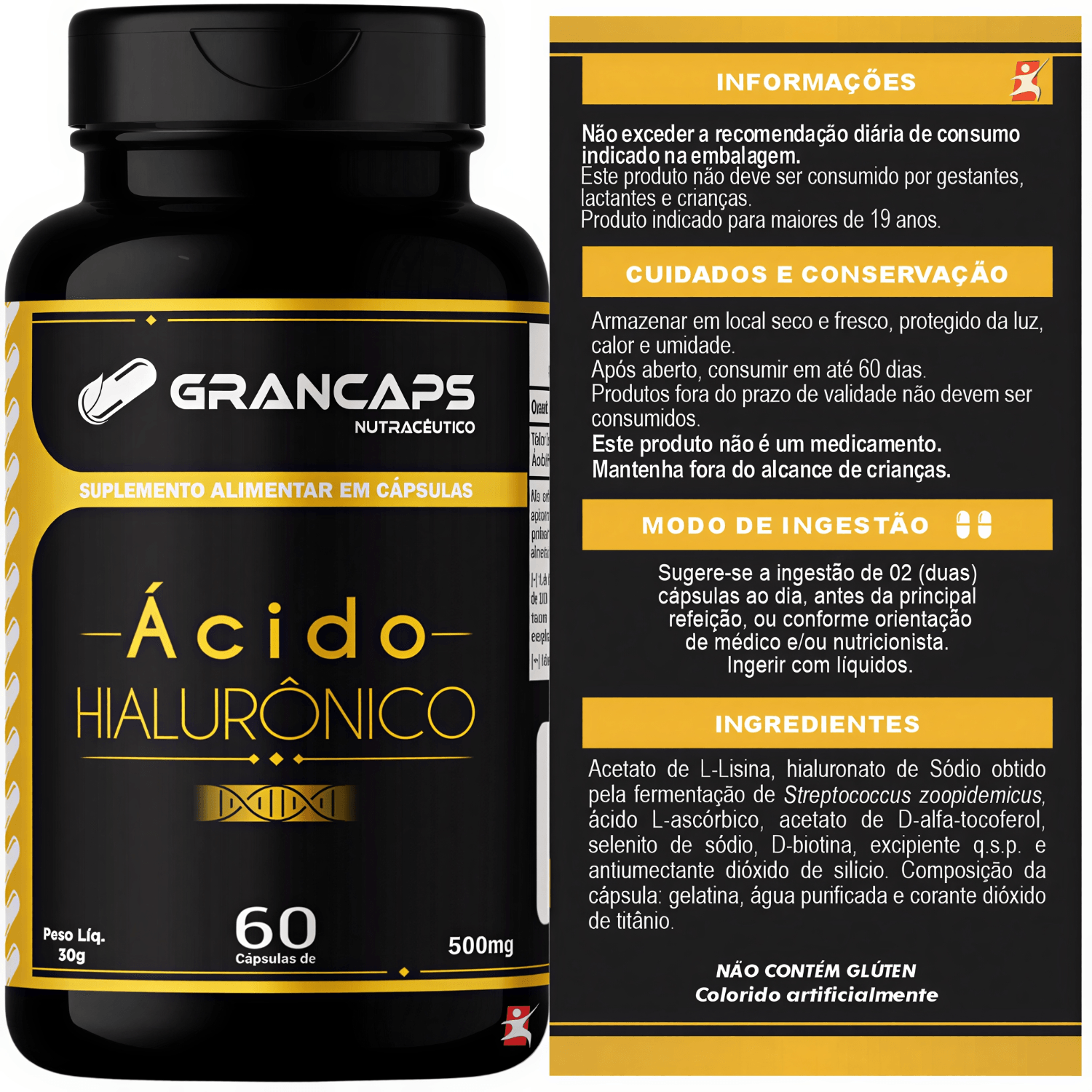 Ácido Hialurônico Grancaps 60 Cápsulas