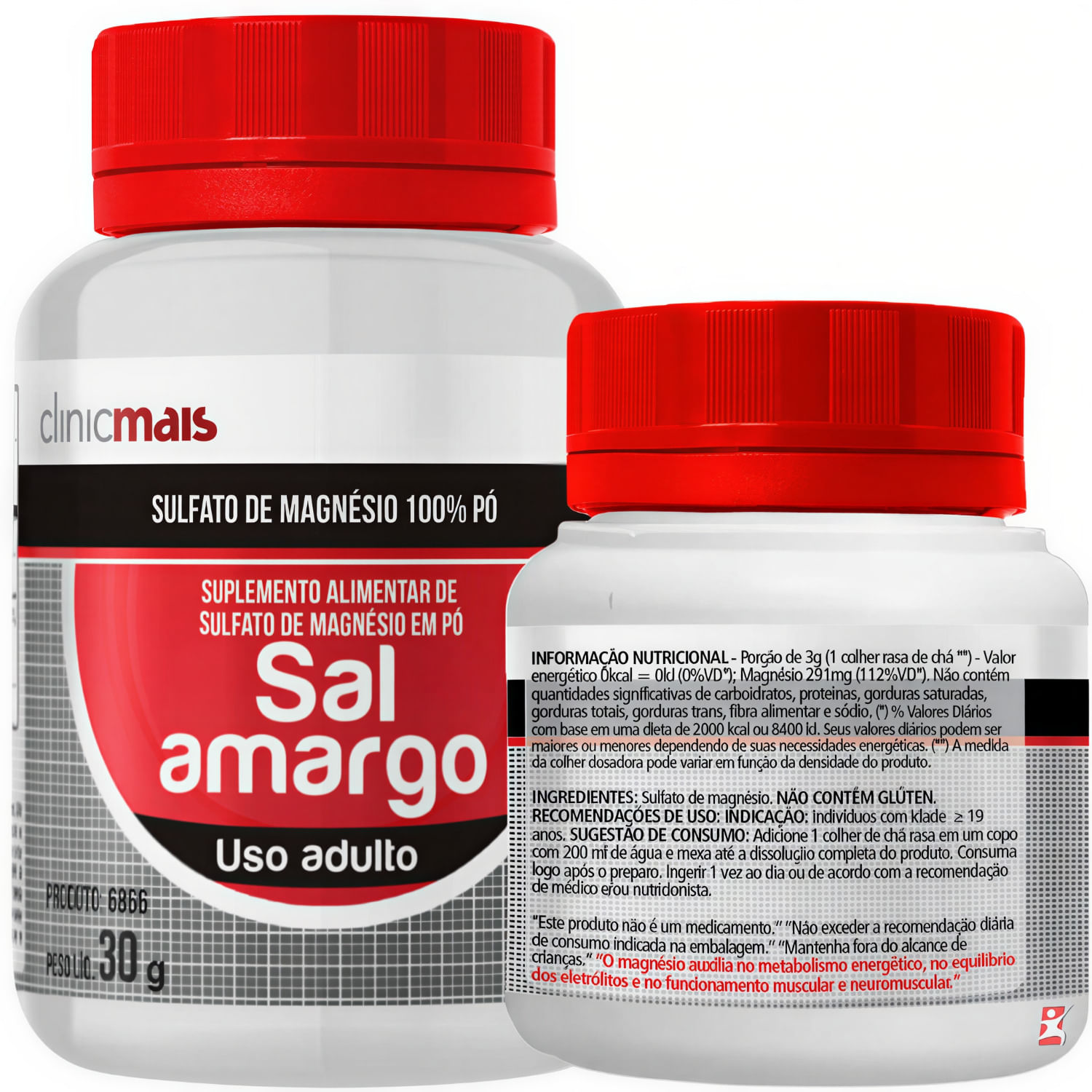 Sal Amargo Vegano Sulfato De Magnésio 100% Em Pó Clinicmais 30g