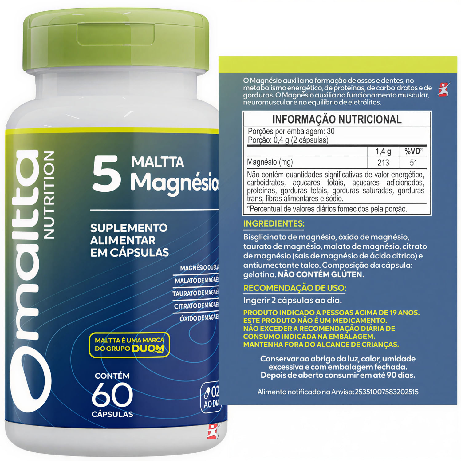 Maltta 5 Magnésios Maltta Nutrition 60 Cápsulas