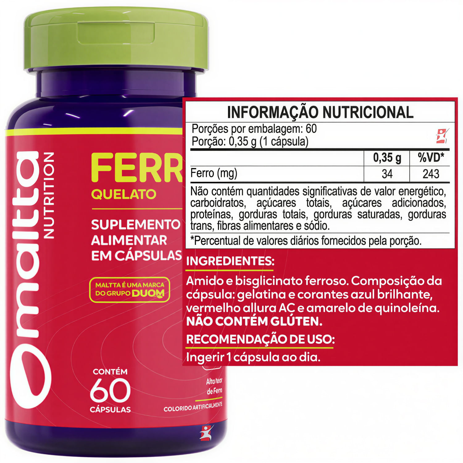 Kit 2 Ferro Quelato Maltta Nutrition 60 Cápsulas
