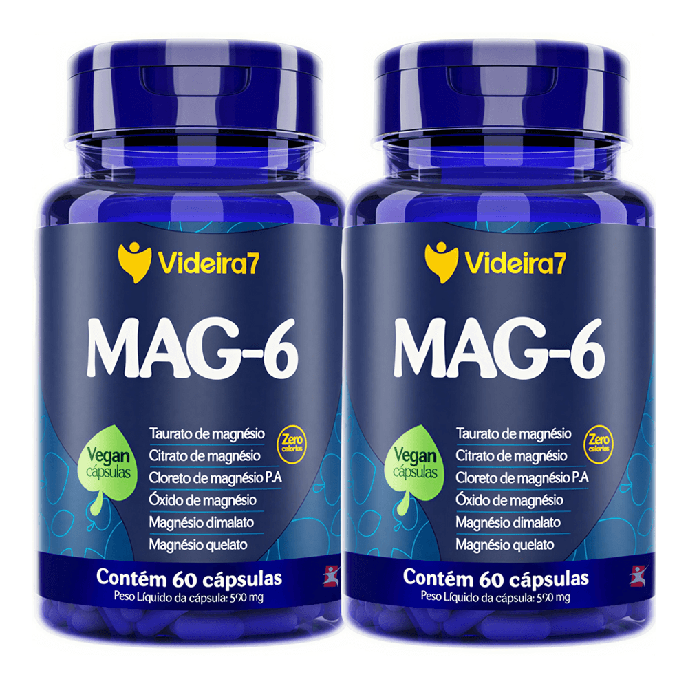 Kit 2 Mag-6 Mix 6 Magnésios Videira7 60 Cápsulas Veganas