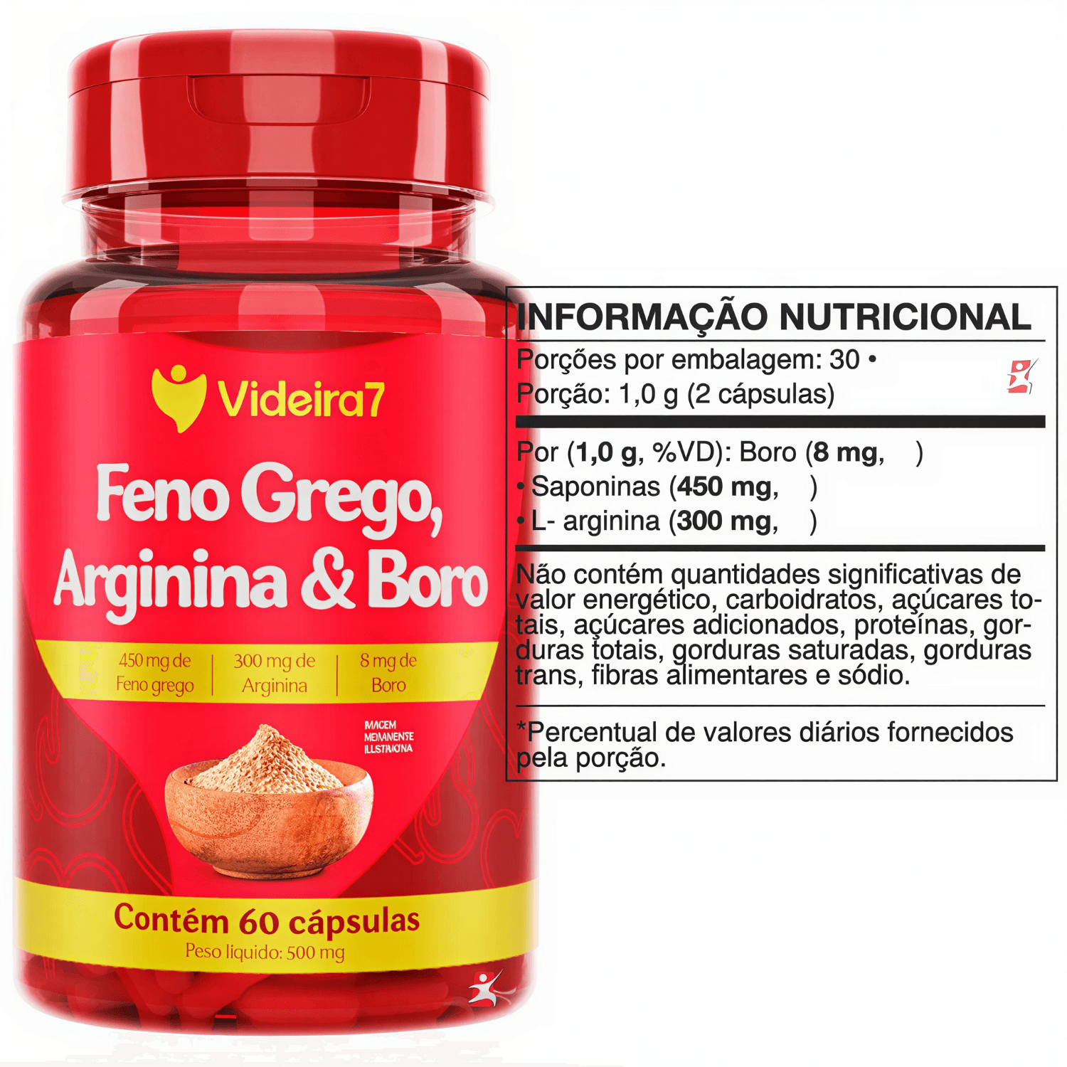 Feno Grego + Arginina + Boro Videira7 60 Cápsulas