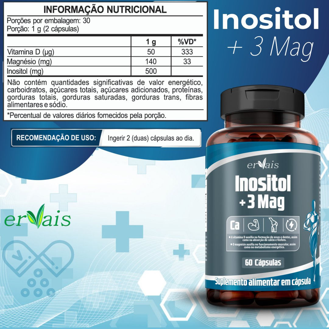 Kit 6 Inositol + 3 Mag Ervais 60 Cápsulas