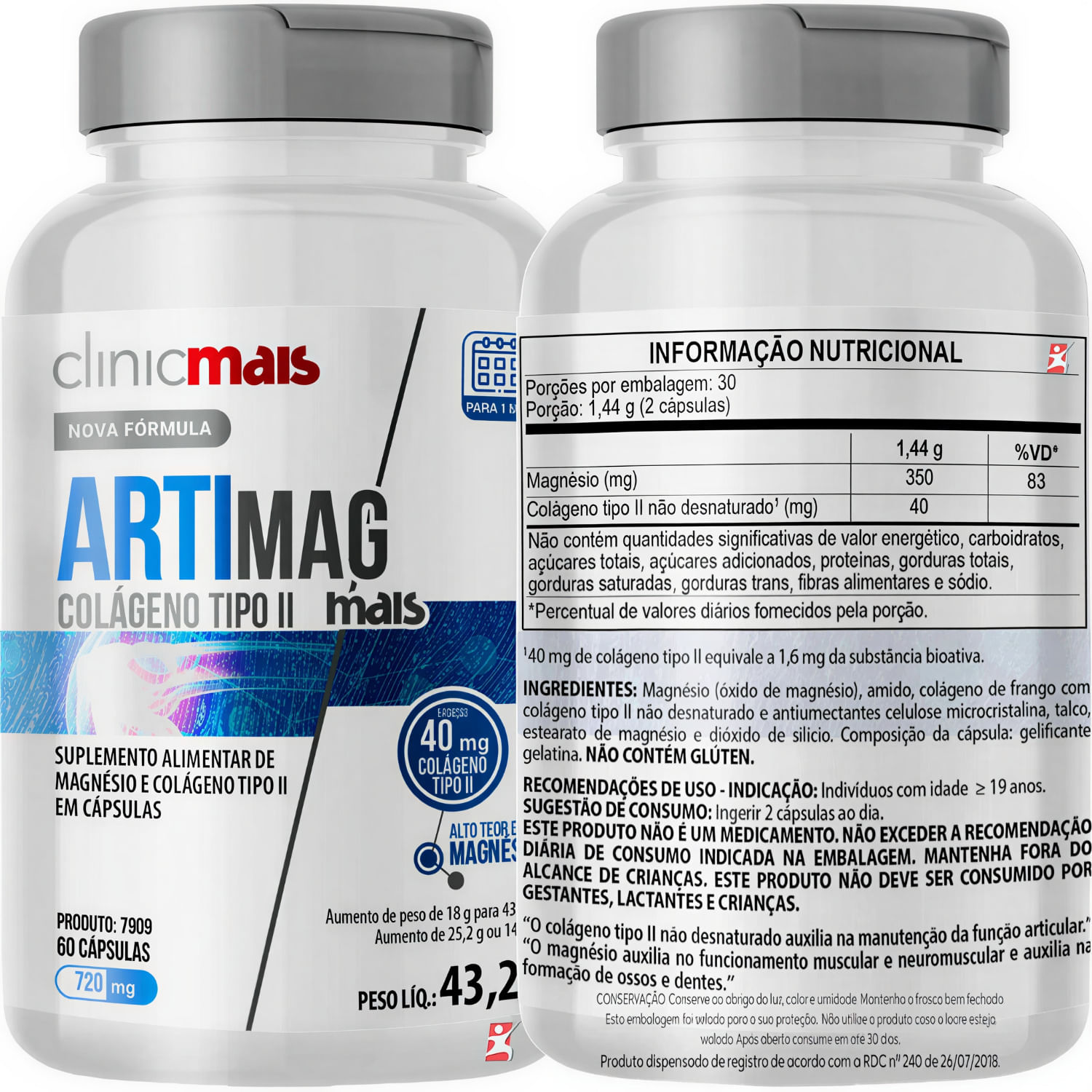 Artimag Mais Colágeno Tipo 2 + Magnésio Clinicmais 60 Cápsulas