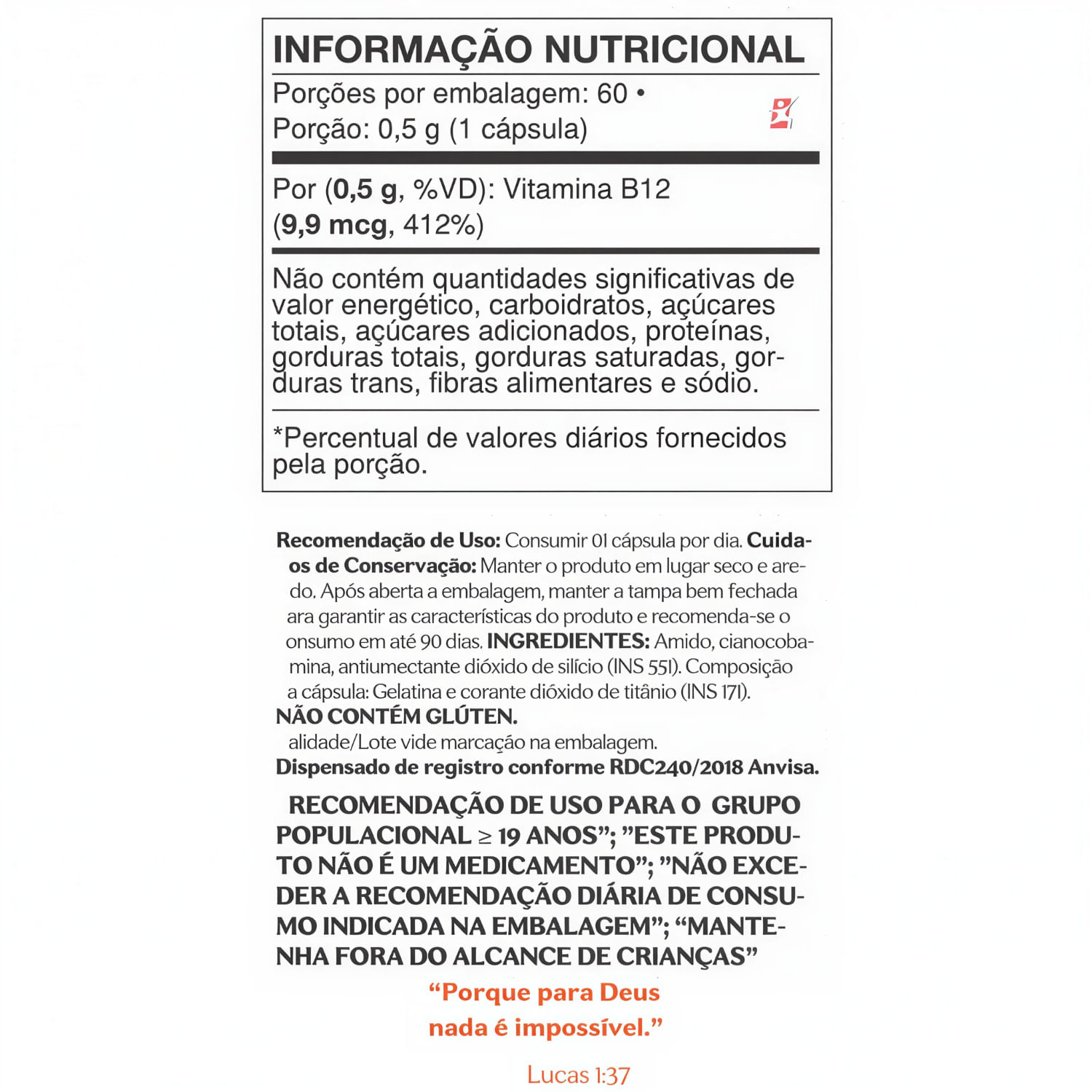 Vitamina B12 Videira7 60 Cápsulas