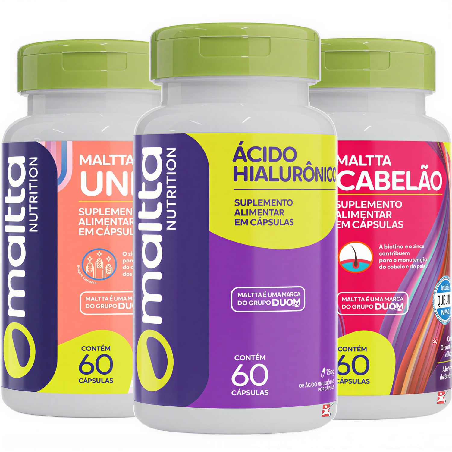 Kit Maltta Nutrition Cabelão 60 Cápsulas + Ácido Hialurônico 60 Cápsulas + Maltta Para Unhas 60 Cápsulas