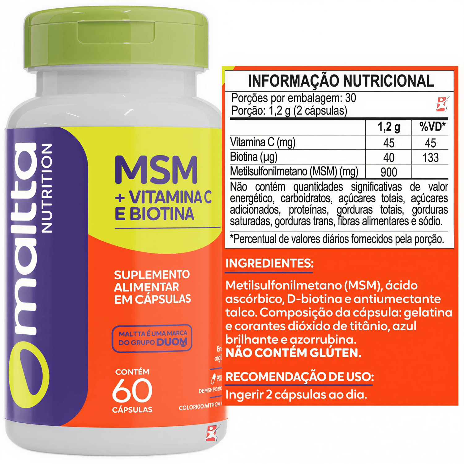 Kit 3 MSM + Vitamina C + Biotina Maltta Nutrition 60 Cápsulas