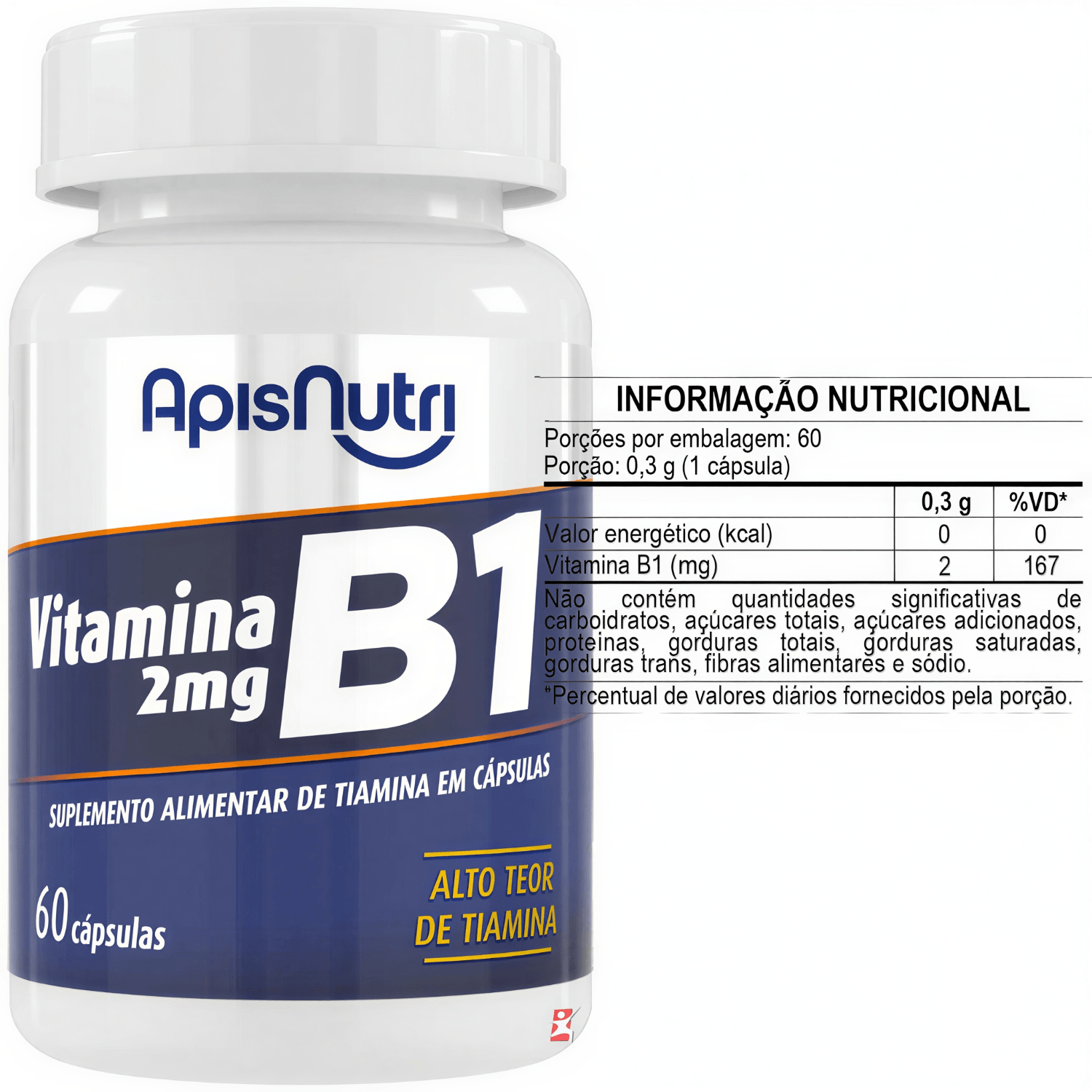 Vitamina B1 2mg Tiamina Concentrada Apisnutri 60 Cápsulas