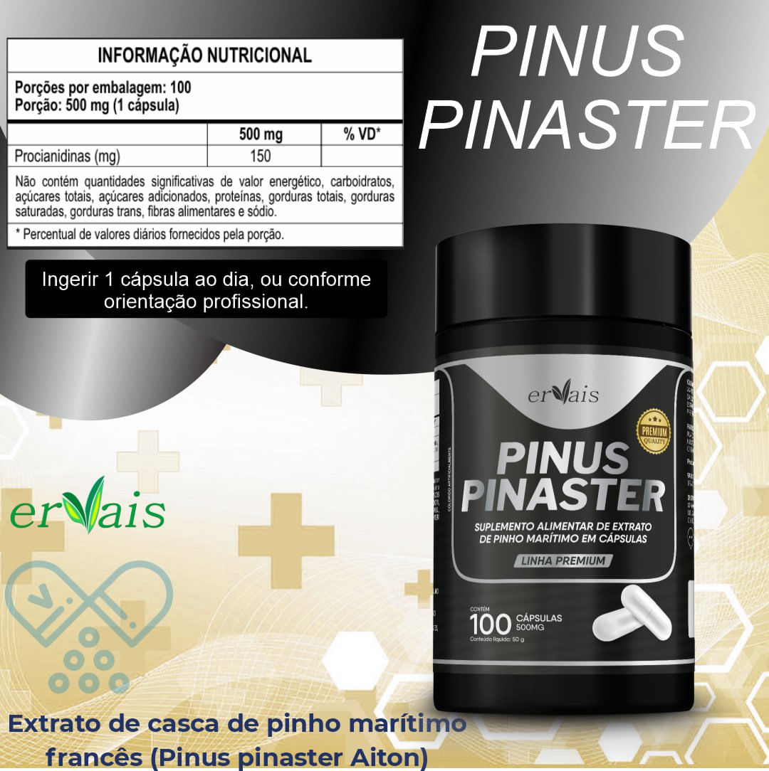Kit 2 Pinus Pinaster Picnogen Extrato Pinheiro Marítimo Francês 100 Cápsulas