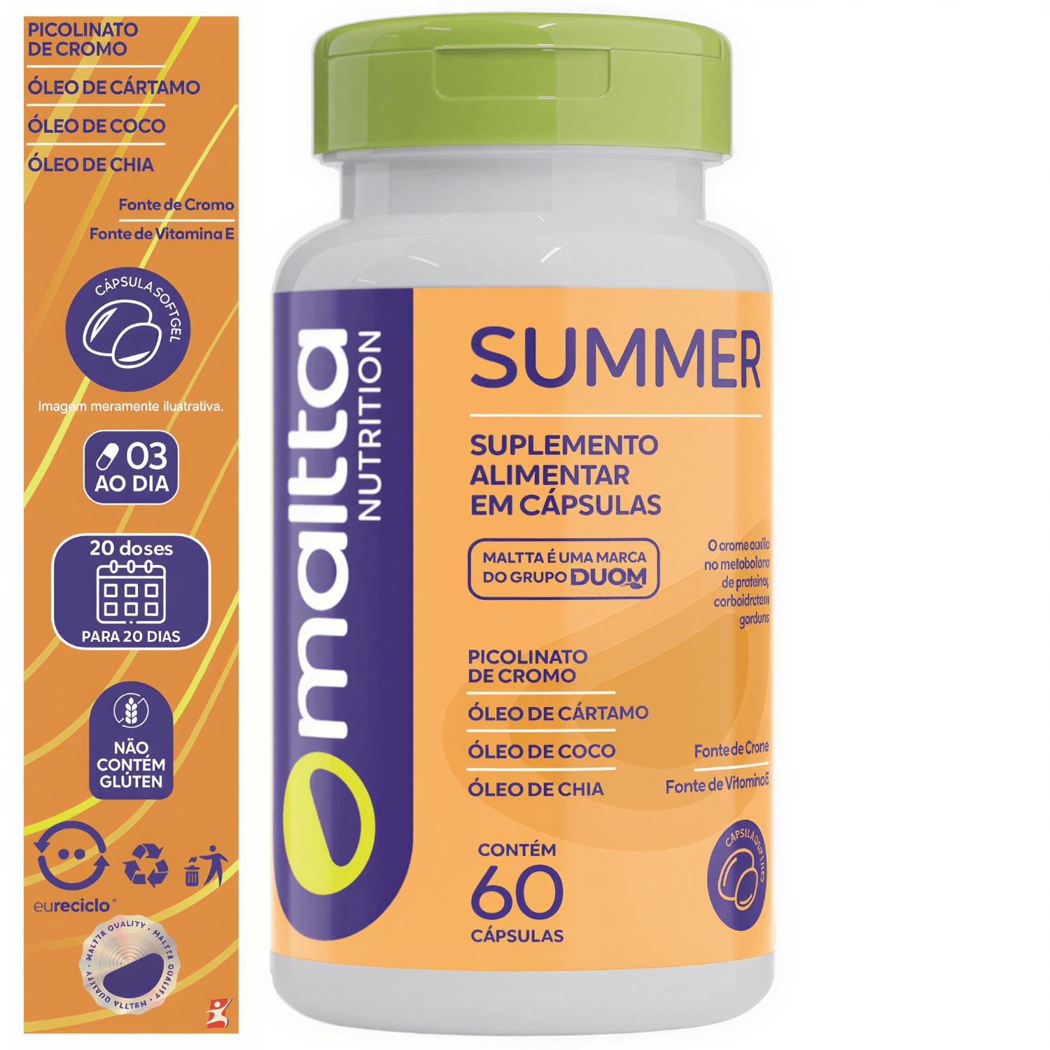 Summer Oleo De Cártamo, Chia, Coco E Cromo Maltta Nutrition 60 Cápsulas