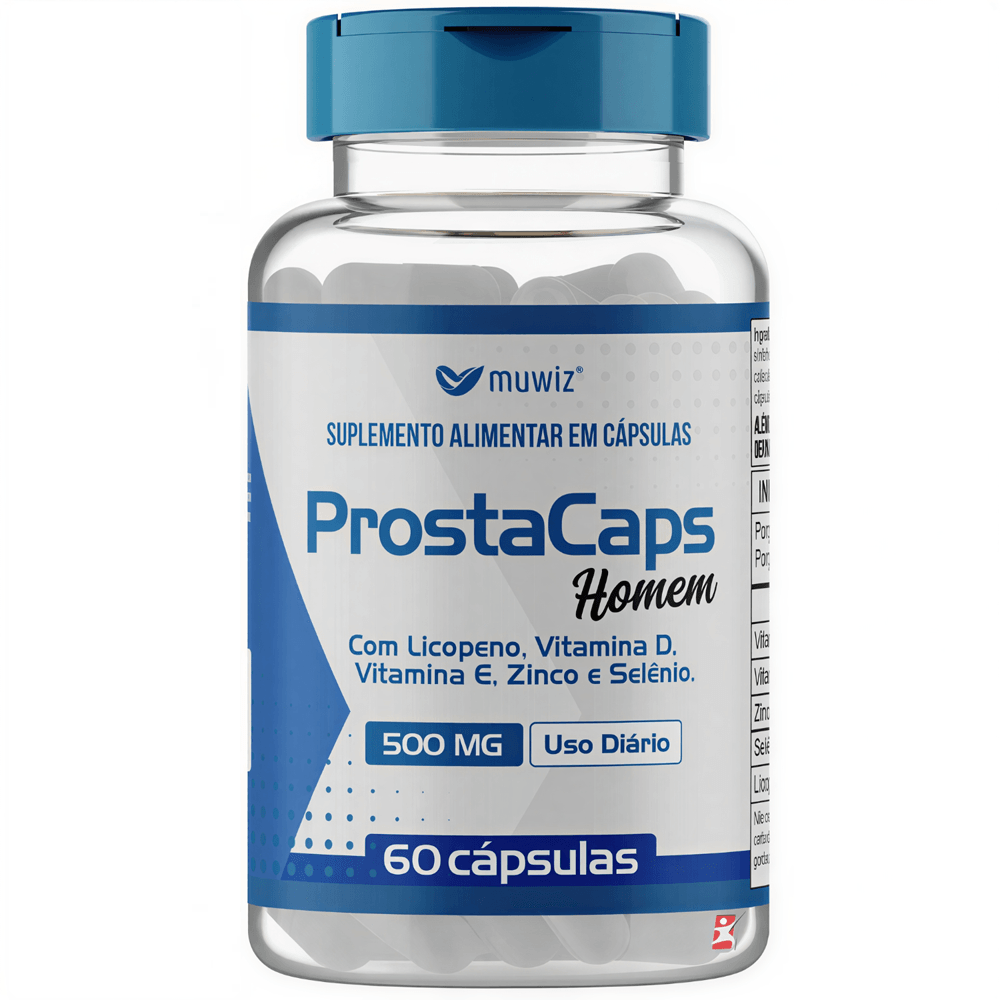 Prosta Caps Homem Licopeno + Vitaminas D e E + Zinco + Selênio Muwiz 60 Cápsulas
