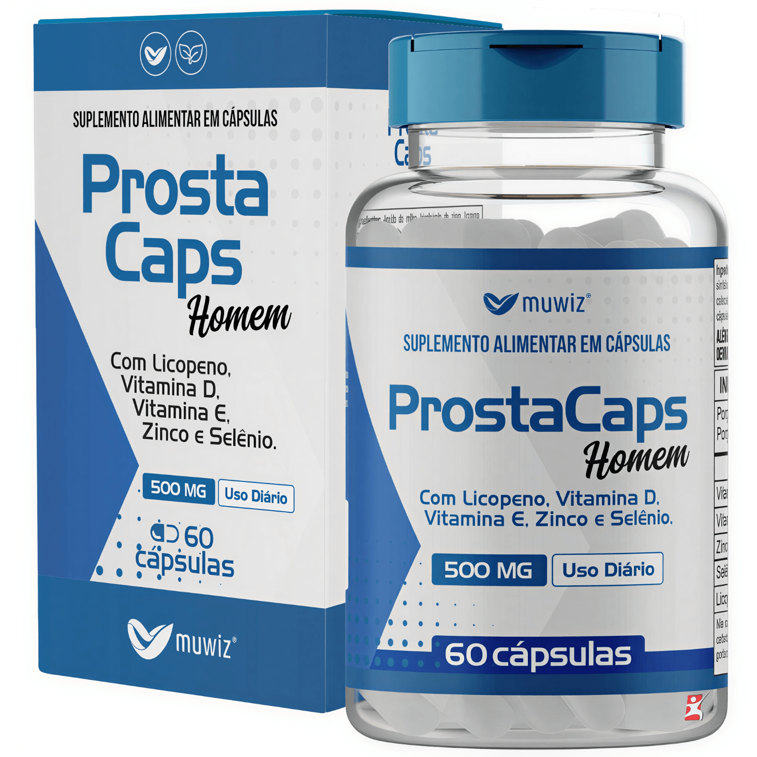 Prosta Caps Homem Licopeno + Vitaminas D e E + Zinco + Selênio Muwiz 60 Cápsulas