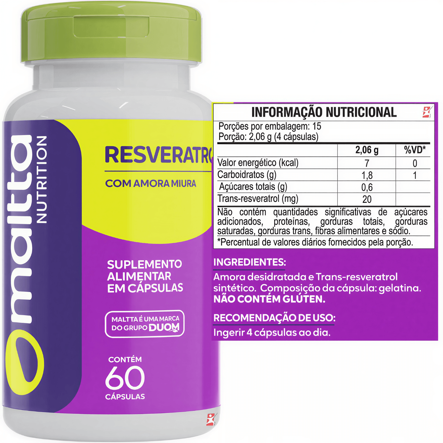 Resveratrol Com Amora Miura Maltta Nutrition 60 Cápsulas