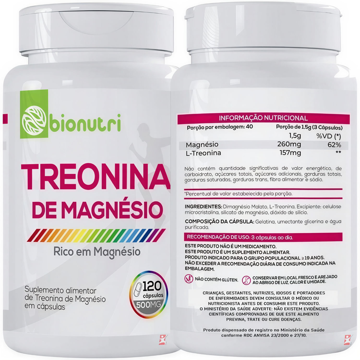 Treonina De Magnésio Bionutri 120 Cápsulas