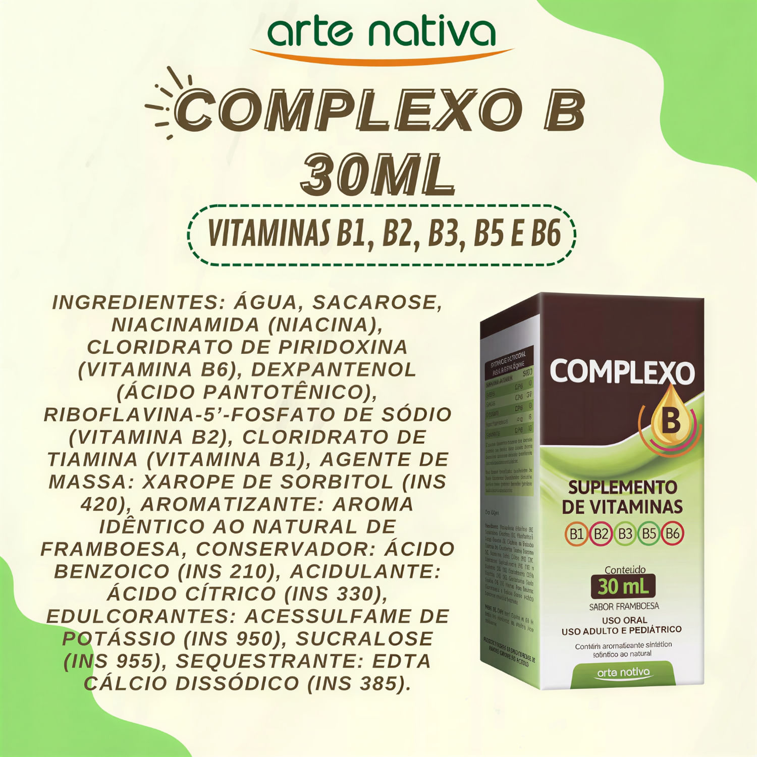 Complexo B Em Gotas Com 5 Vitaminas Arte Nativa 30ml