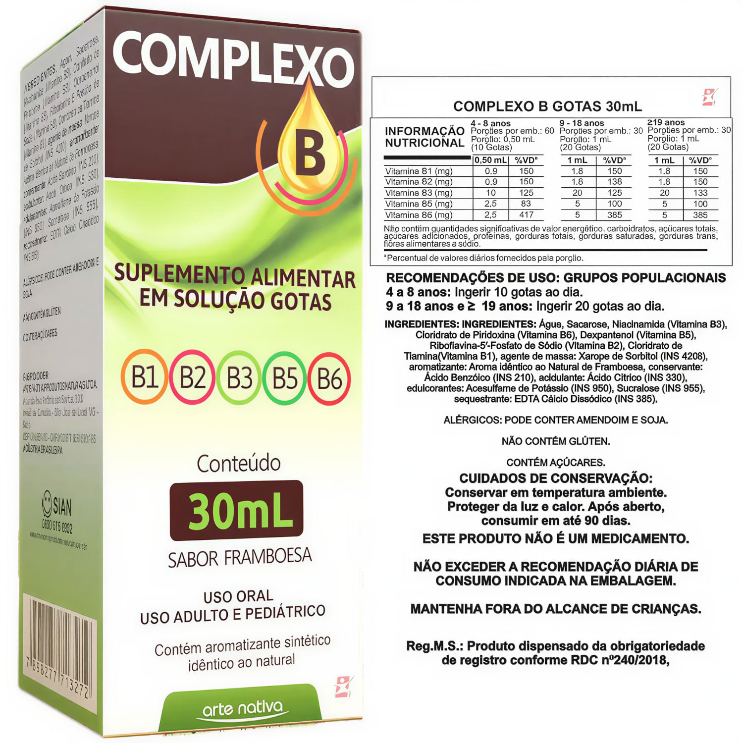 Complexo B Em Gotas Com 5 Vitaminas Arte Nativa 30ml