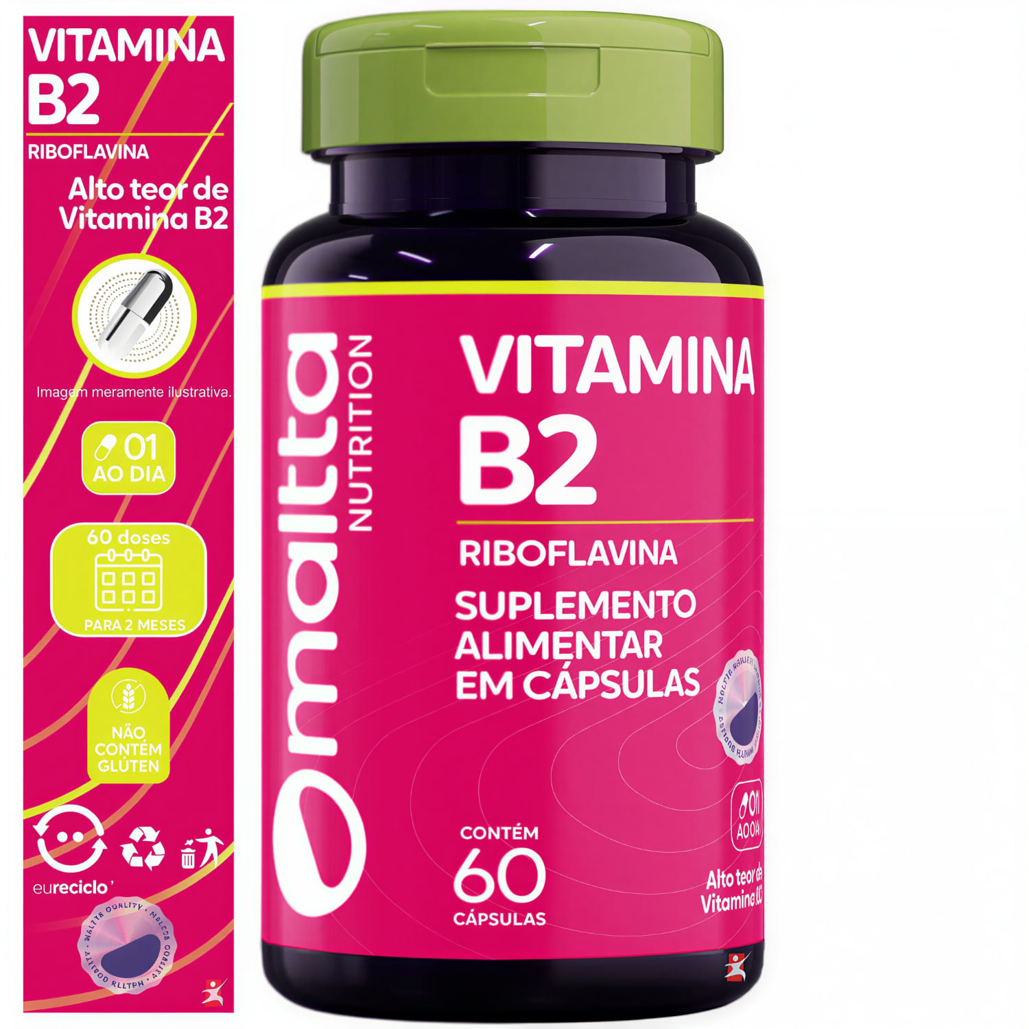 Vitamina B2 Riboflavina Maltta Nutrition 60 Cápsulas