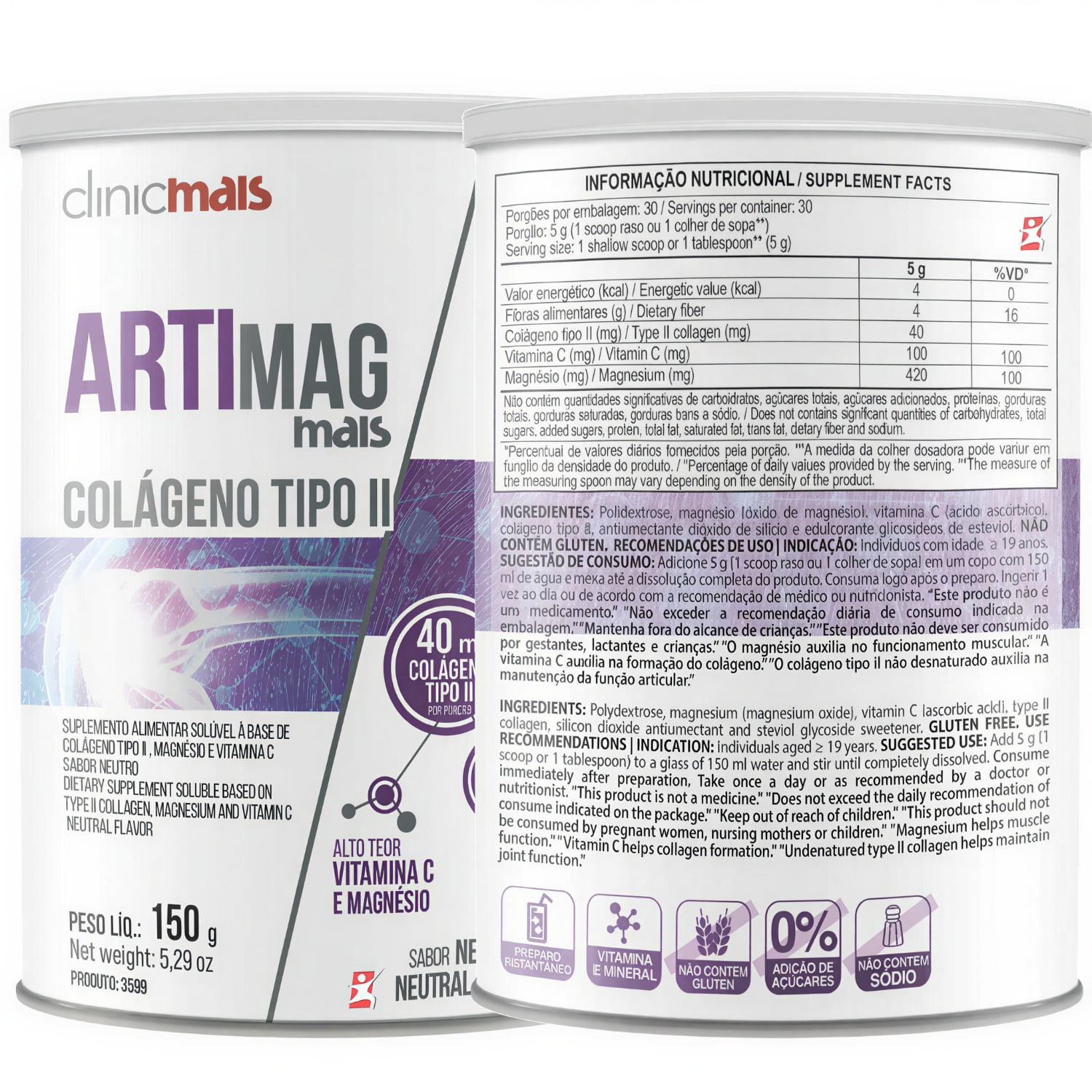 Artimag Mais Colageno Tipo 2 Clinicmais Sabor Neutro 150g