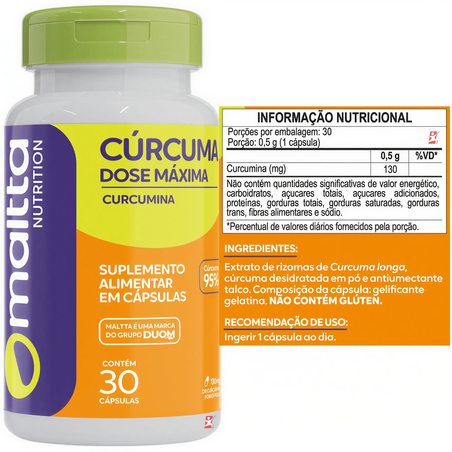 Cúrcuma Dose Máxima Super Concentrada 130mg Maltta Nutrition 30 Cápsulas