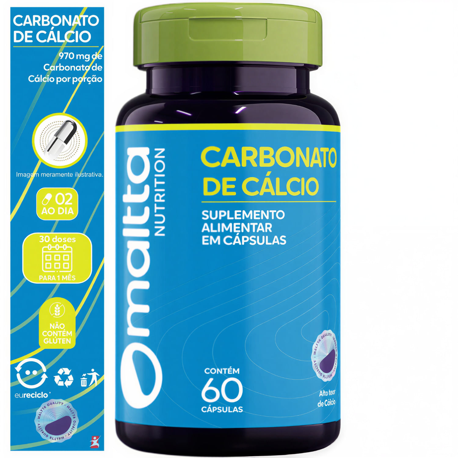 Carbonato De Cálcio Maltta Nutrition 970mg Por Porção 60 Cápsulas