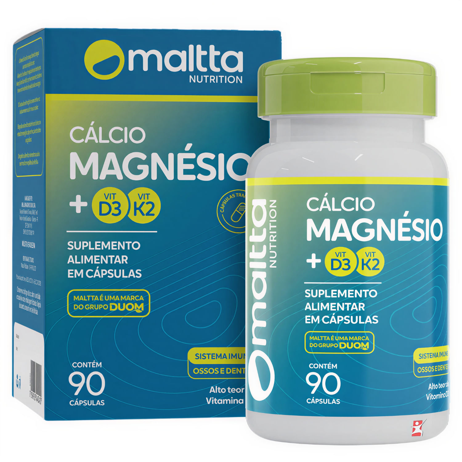 Kit 2 Cálcio Magnésio + Vitaminas K2 + D3 Maltta Nutrition 90 Cápsulas