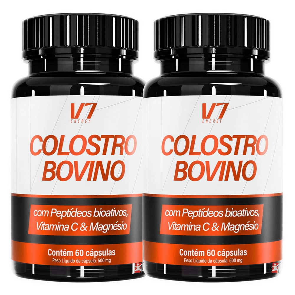 Kit 2 Colostro Bovino Com Peptídeos Bioativos + Vitamina C + Magnésio V7 Energy 60 Cápsulas