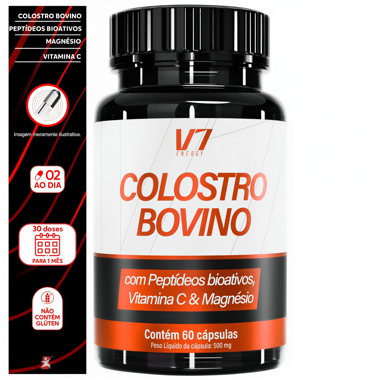 Kit 2 Colostro Bovino Com Peptídeos Bioativos + Vitamina C + Magnésio V7 Energy 60 Cápsulas