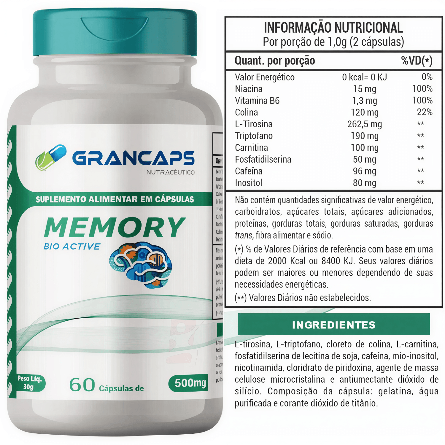 Kit 2 Memory Bio Active Grancaps 60 Cápsulas