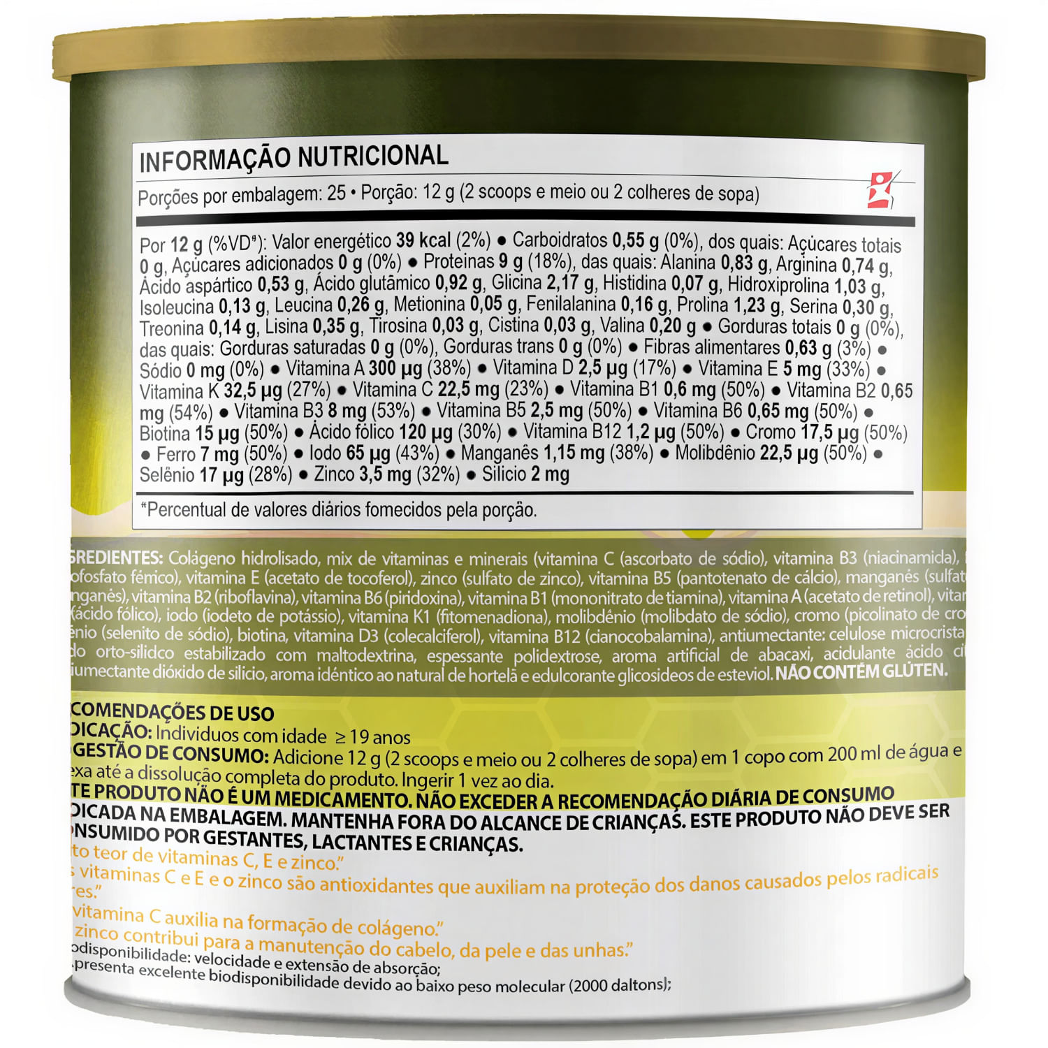 Colágeno Premium Peptgenderma Clinicmais Abacaxi E Hortelã 300g