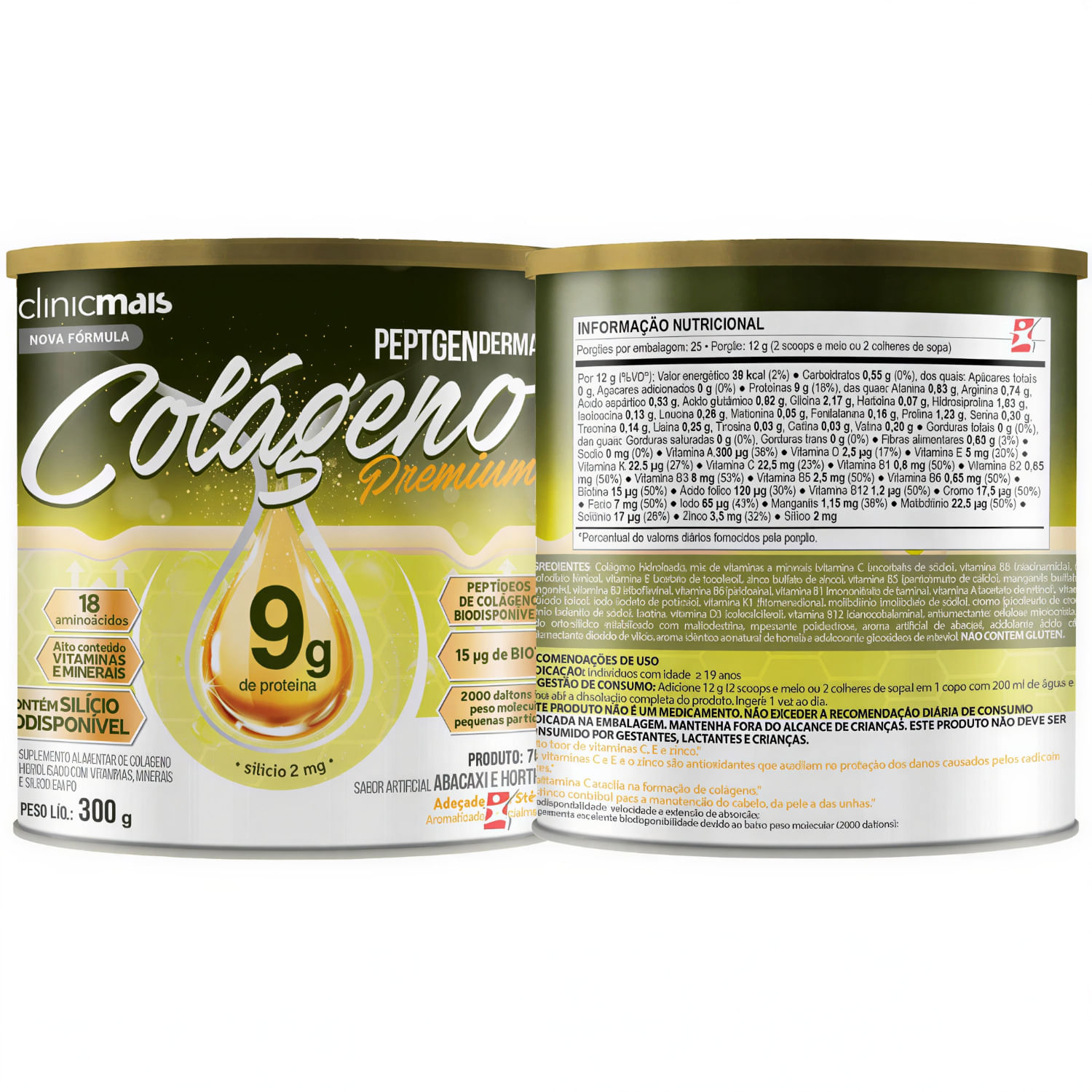 Colágeno Premium Peptgenderma Clinicmais Abacaxi E Hortelã 300g
