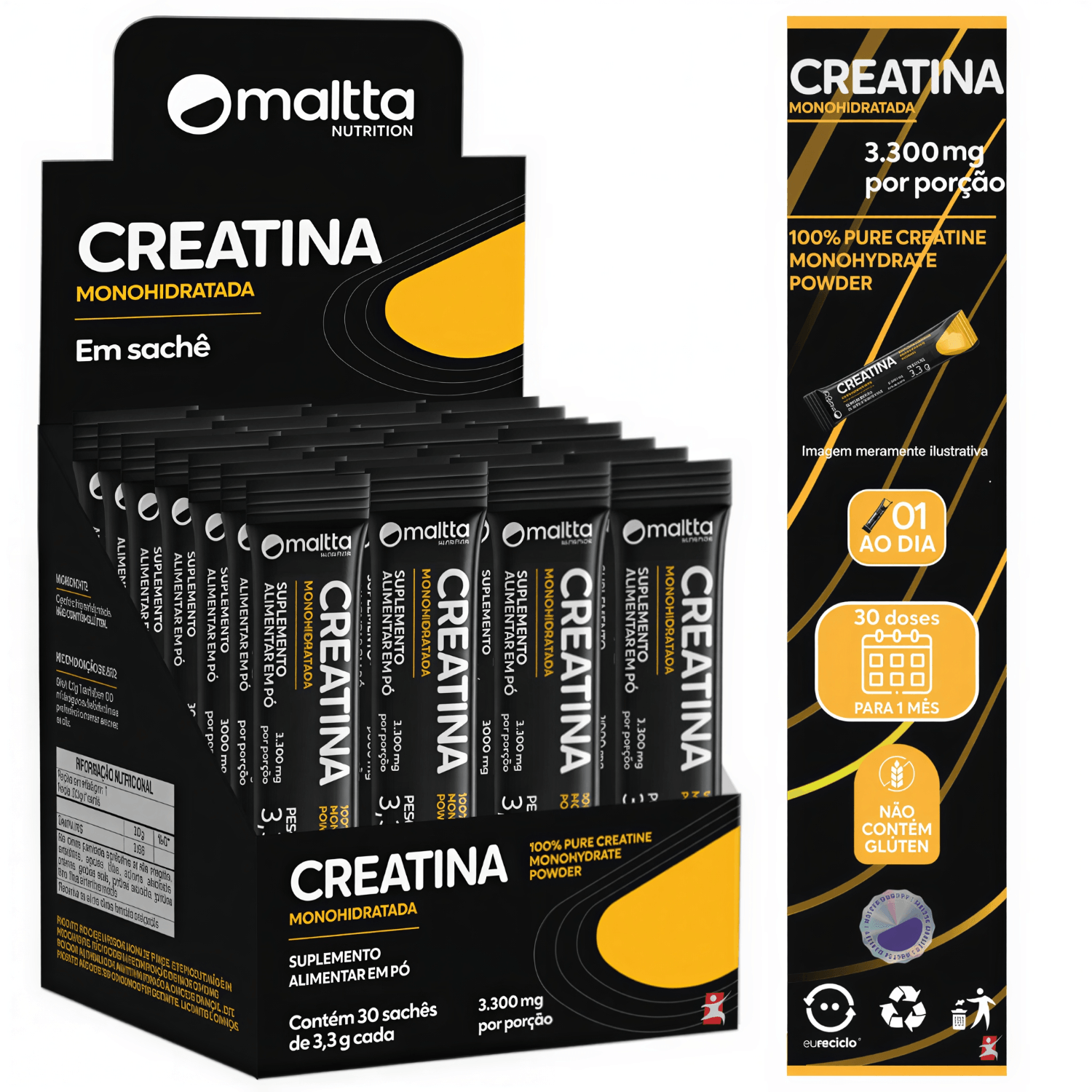 Creatina Monohidratada Pó 100% Pura Em Sachê Maltta Nutrition 30 Unidades De 3,3g