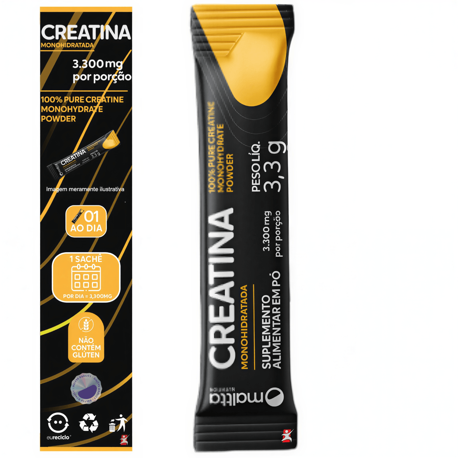 Creatina Monohidratada Pó 100% Pura Em Sachê Maltta Nutrition 30 Unidades De 3,3g