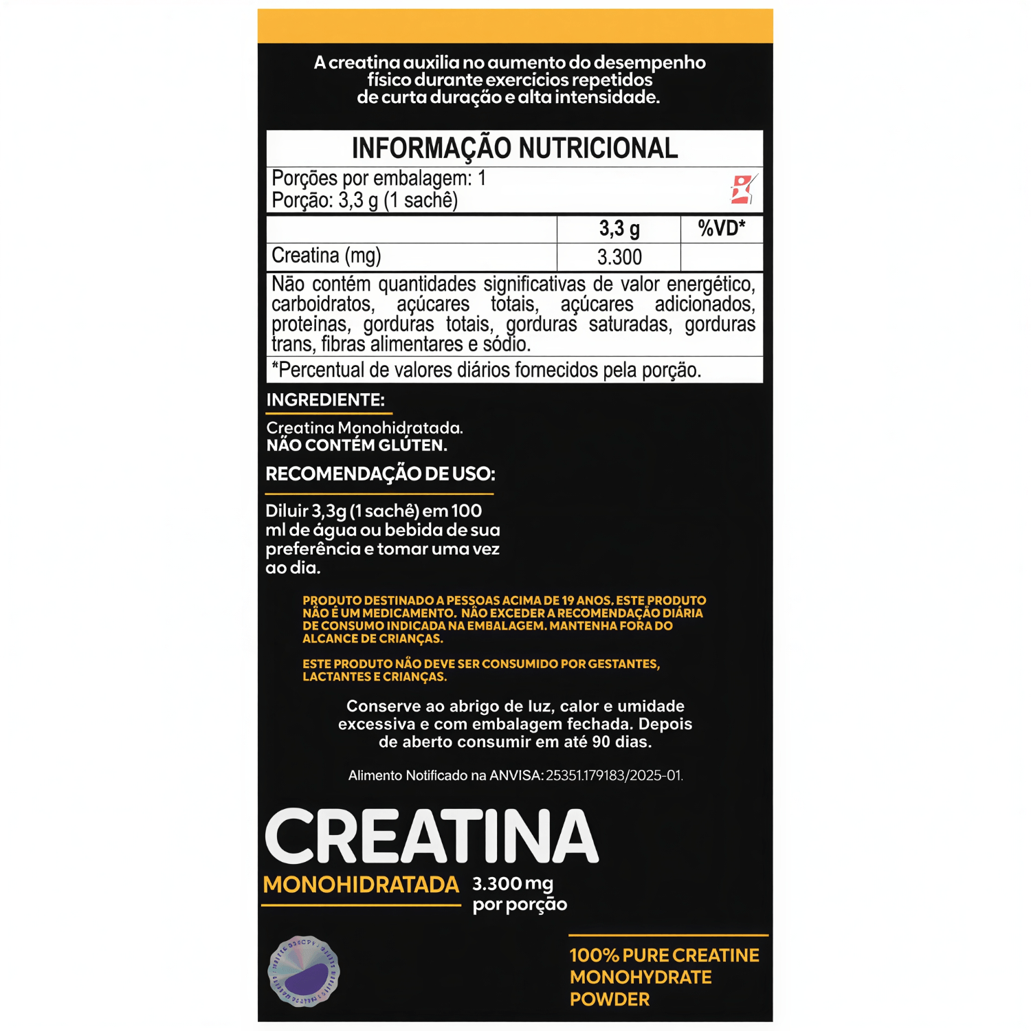 Creatina Monohidratada Pó 100% Pura Em Sachê Maltta Nutrition 30 Unidades De 3,3g