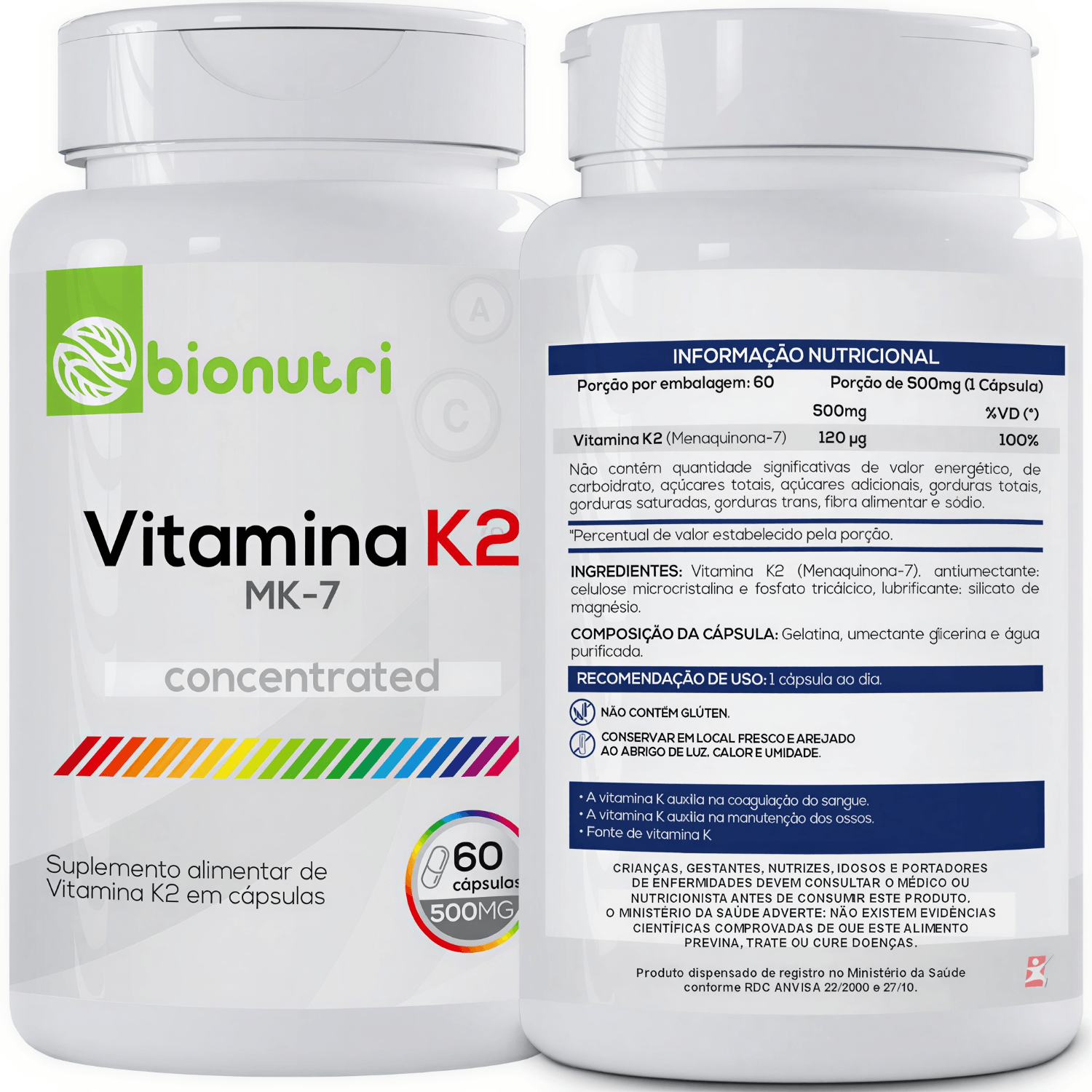 Vitamina K2 Menaquinona Mk-7 Concentrada Bionutri 60 Cápsulas