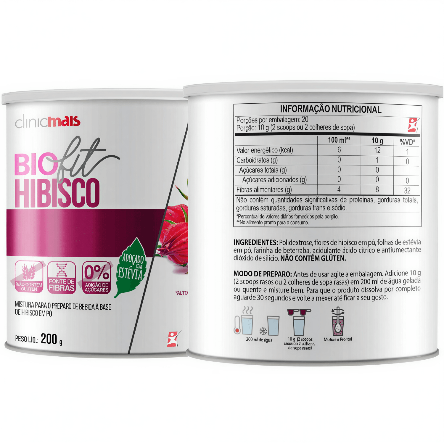 Biofit Hibisco Soluvel Fonte De Fibras Clinicmais Frutas Vermelhas 200g