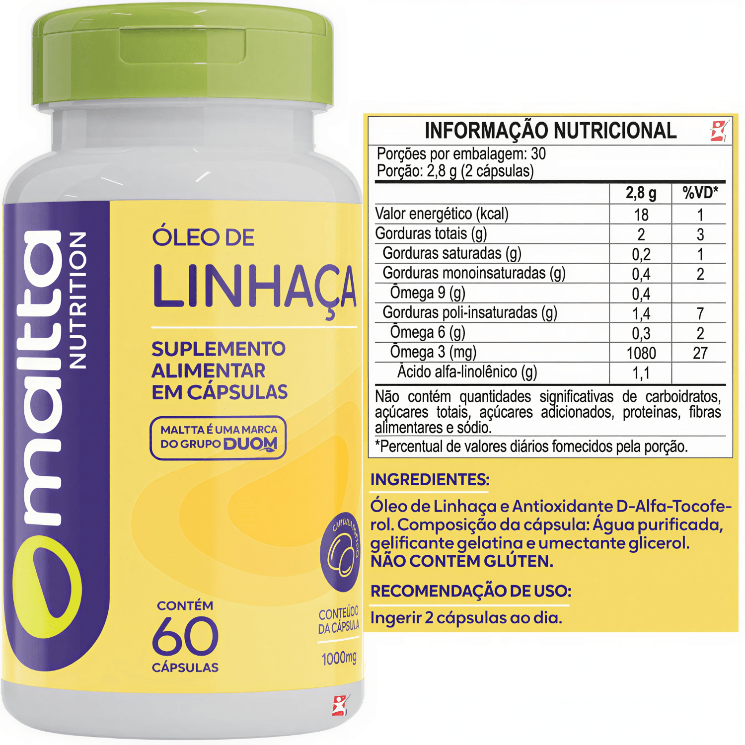 Óleo De Linhaça Maltta Nutrition 60 Cápsulas