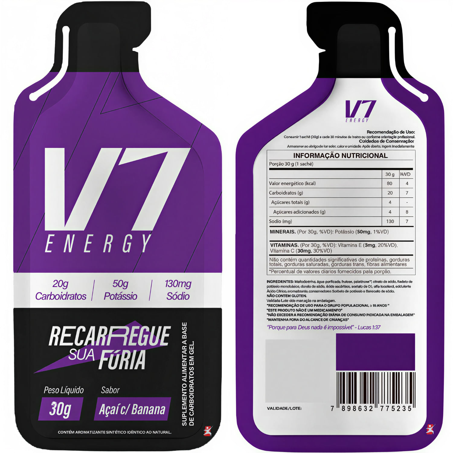 Kit 10 Carbogel V7 Energy Açaí Com Banana Sachês 30g