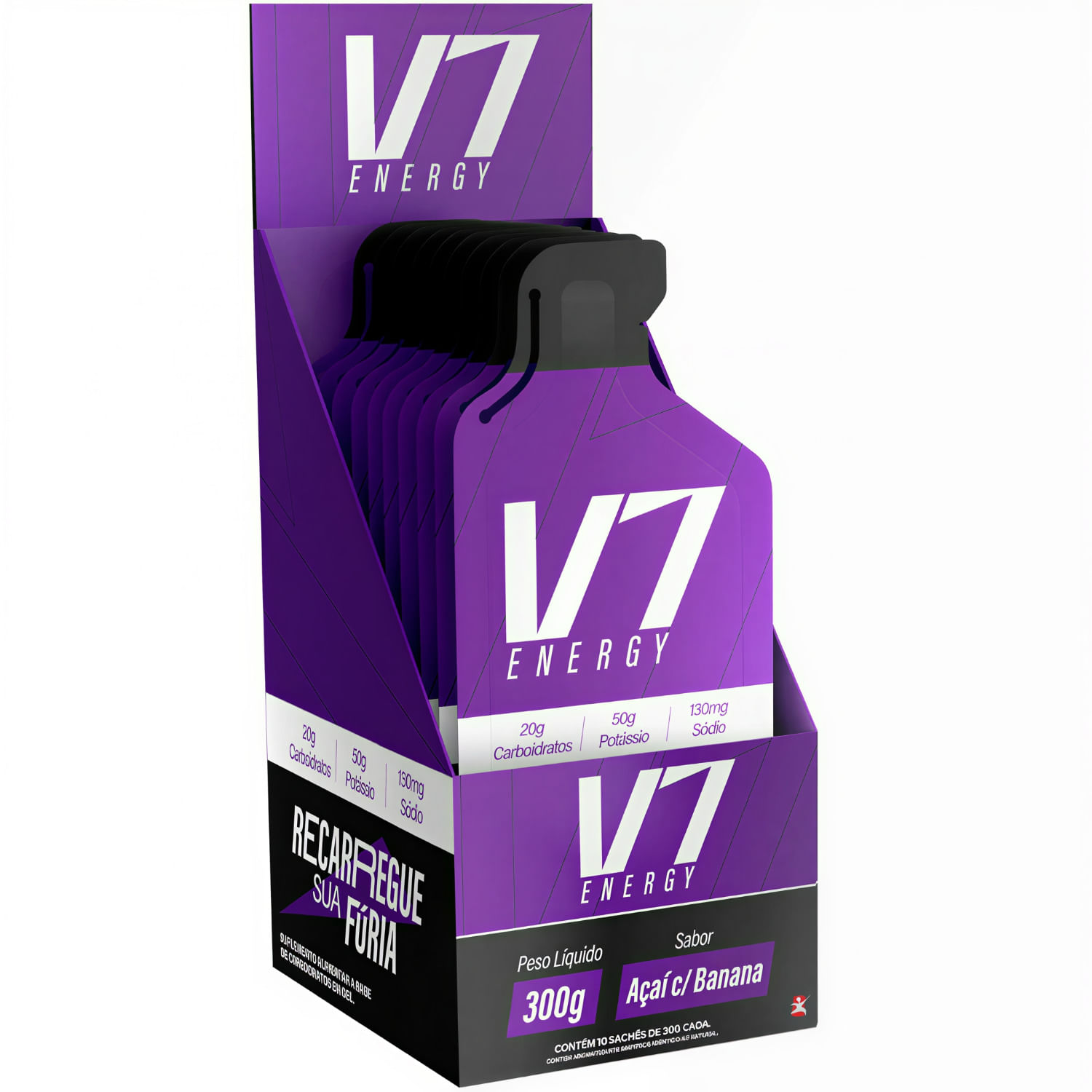 Kit 10 Carbogel V7 Energy Açaí Com Banana Sachês 30g
