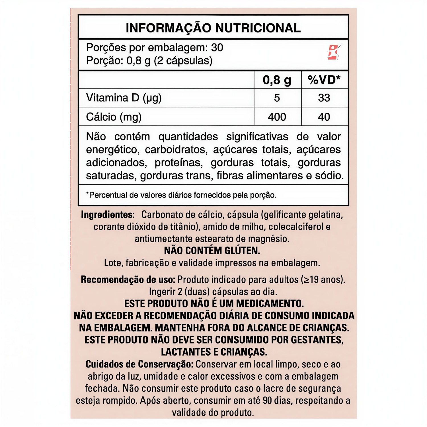 Cálcio + Vitamina D Take Care 60 Cápsulas